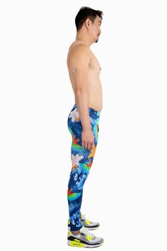 Hawaii Blue Meggings - Kapow Meggings Stretch Multicolor Surfing Bottoms, Stretch Multicolor Bottoms For Surfing, Stretch Blue Bottoms For Surfing, Blue Moisture-wicking Swim Bottoms, Blue Compression Full-length Bottoms, Casual Blue Compression Tights, Moisture-wicking 4-way Stretch Bottoms For Surfing, Casual Blue Leggings With 4-way Stretch, Casual Blue Compression Pants