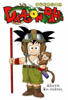 an anime character holding a monkey and wearing goggles with the words dragon ray on it