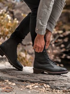 #MensLoggerBoot #RuggedBoots #AmericanMade #MadeintheUSA #AmericanMadeBoots Fitted Black Rugged Boots, Fitted Black Boots With Vibram Sole, Fitted Black Boots For Outdoor, Thursday Boot Company, Logger Boots, Thursday Boots, Rugged Boots, Boot Companies, Mens Leather Boots