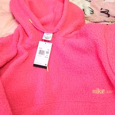 Nike Fuzzy Sweatshirt Nwt Casual Nike Tops With Pockets, Nike Winter Fleece Hoodie Jacket, Casual Nike Fleece Jacket, Winter Sportswear Outerwear Comfortable Fit, Casual Pink Fleece Jacket, Comfortable Winter Sportswear Outerwear, Nike Long Sleeve Hoodie For Winter, Nike Winter Hoodie, Nike Winter Sweater