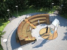 an aerial view of a circular seating area