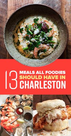 some food that is in a bowl and on a table with the words, 13 meals all poodles should have in charleston