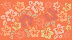 an orange background with pink and green flowers