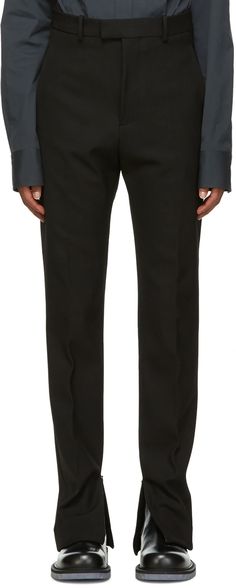 Bottega Veneta: Black Technical Twill Trousers | SSENSE Technical Black Breathable Bottoms, Bottega Veneta Pants, Bottega Menswear, Tom Ford Trousers, Black 4-way Stretch Technical Bottoms, Twill Trousers, Accessories For Men, Bottega Veneta, Wool Blend