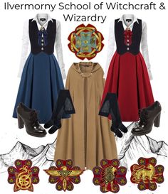 there are three different outfits and shoes for children to wear in the wizard's costume