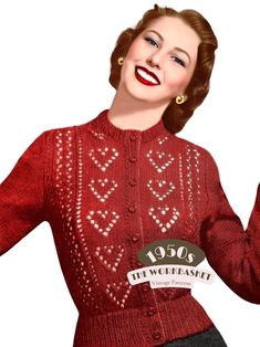 a woman in a red sweater is smiling and holding her hands out to the side