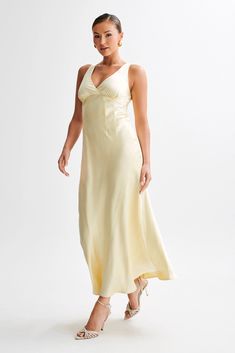 Meghan Short Sleeve Satin Maxi Dress - Lemon Sorbet - MESHKI U.S Lemon Sorbet, Bridesmaids Dress, Satin Maxi, Satin Maxi Dress, Effortless Chic, Women Clothing Boutique, Ladies Boutique, Boutique Clothing, Latest Fashion Trends