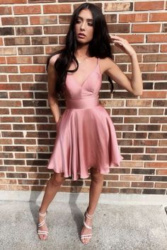 Rose Pink Prom Dresses, School Event Dress, Pink Homecoming, Satin Homecoming Dress, Homecoming Party, Pink Homecoming Dress, Pink Cocktail Dress, Graduation Dresses, Satin Short