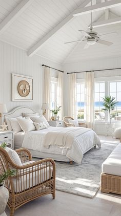 Coastal Master Bedroom Beachhouse Bedrooms Aesthetic, Coastal Master Bed, Beach House Bedrooms, Nantucket House, Bedroom Beach House, Beach House Furniture, Modern Coastal Home