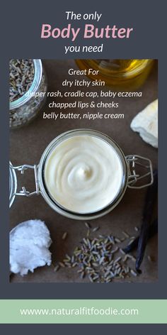 This luxurious homemade body butter is easy to make with only 4 ingredients. Great for healing dry itchy skin, diaper rash, chapped lips plus so much more! #bodybutter #homemade #sheabutter #diy Homemade Body Butter, Homemade Moisturizer, Diy Body Butter, Skin Care Routine For 20s, Body Butters Recipe