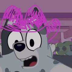 a cartoon dog with pink hair on it's head