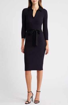 Eliza J Long Sleeve Sweater Dress | Nordstrom Luxury Long Sleeve Classic Sweater Dress, Chic Non-stretch Knee-length Sweater Dress, Elegant Long Sleeve Non-stretch Sweater Dress, Luxury Ribbed Knee-length Sweater Dress, Non-stretch Long Sleeve Sweater Dress, Beaded Jacket, Eliza J, Long Sleeve Sweater Dress, Shirtdress