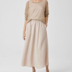 Eileen Fisher Organic Linen Pocket Gathered Skirt Easy Fit, Full Length An Effortless A-Line Skirt Set Apart By Crisp Texture. In Our Signature Organic Linen, That's Not Too Heavy, Not Too Light. Style No. S3rii-S4288m An A-Line Silhouette That’s Wider At The Hem. Fits The Body With Ease. Select Colors May Vary By Store. 5'9" Model In Black Is Wearing A Size Small, Which Measures 34 Inches On The Body. 1 1/2-Inch Elastic Waistband, Slash Pockets. Style No. S3rii-S4288 Our Medium-Weight Organic L Casual Neutral Flowy Skirt, Relaxed Neutral Maxi Skirt, Silk Midi Skirt, Jacquard Skirt, Set Apart, Womens Maxi Skirts, Light Style, Velvet Skirt, Midi Skirt Pencil