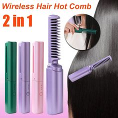 Get salon-worthy hair at home with our Professional Wireless Hair Straightener Curler Comb! 🙌🏼 This versatile tool works as a straightener, curler, and comb all in one. 💆🏻‍♀️ With instant heat and a mini charge straight comb power source, you'll have perfectly styled hair in minutes. 🔥 Perfect for on-the-go styling! #hairtools #hairstraightener #haircurler #instantheat #stylingtool #eBay #eBayStore #eBaySeller #HairStraightenerComb #InstantHeat #ION #Minichargestraightcomb Hair Strainer, Cordless Hair Straightener, Mini Hair Straightener, Curling Brush, Straightening Comb, Hair Straightener And Curler, Unruly Hair, Different Hair Types, Hair Brush Straightener