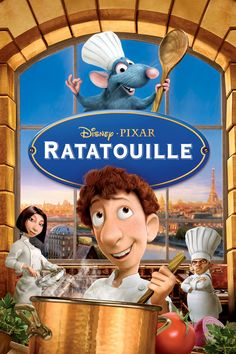 the movie ratatoulie is shown in front of a window with an image of a