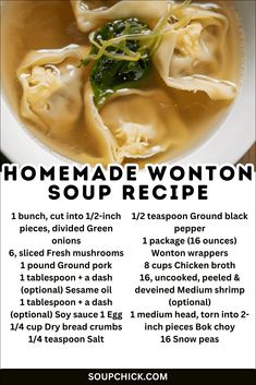 the recipe for homemade wonton soup is shown