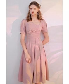 Elegant Ruffled Pink Knee Length Semi Party Dress with Sleeves HTX96008 - GemGrace.com Party Dresses With Sleeves, Polyester Satin, Wedding Rentals, Lovely Dresses, Knee Length Dress, Satin Dresses, Gorgeous Dresses, I Dress, Knee Length