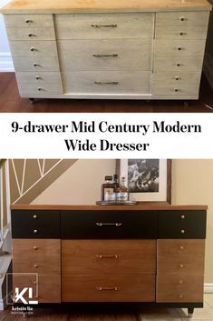 an old dresser is transformed into a mid century modern wide dresser