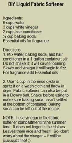 the instructions for how to make liquid fabric softener