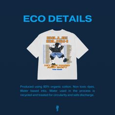 an advertisement for eco details featuring a t - shirt with the image of a man on it