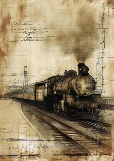 a drawing of a train on the tracks