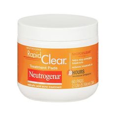 Acne treatment pads help remove dirt, oil, and makeup Clinically proven to reduce breakouts in 8 hours Maximum-strength formula for acne-prone skin Micro-clear technology boosts delivery of acne medicine Clinically proven to work Not over-drying; non-irritating Oil-free and non-comedogenic (won't clog pores) #1 dermatologist recommended acne brand 60 pre-moistened treatment pads Conveniently clear breakouts fast and help prevent emerging ones with Neutrogena Rapid Clear Maximum Strength Treatmen Neutrogena Rapid Clear, Acne Vulgaris, Natural Acne Remedies, Salicylic Acid Acne, Natural Acne, Acne Problem, Cystic Acne, Acne Remedies, Acne Skin