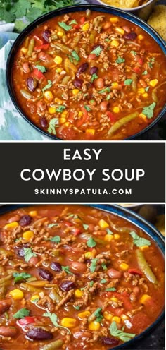 two pictures showing the same bowl of cowboy soup