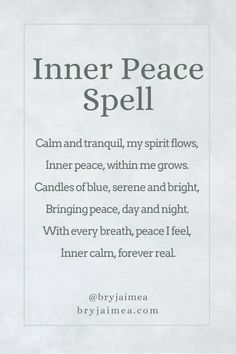 Spell For Peace Of Mind, Peace Of Mind Spell, Calming Spells Witchcraft, Spells For Inner Peace, Self Care Rituals Witch, Spell To Calm Someone Down, Cleansing Spell Self, Clear Mind Spell, Words Are Spells