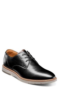 A plain toe and streamlined silhouette lend timeless sophistication to a rich leather derby grounded by a cushioned footbed and flexible rubber sole. Lace-up style Cushioned footbed Leather upper/textile lining/rubber sole Imported Classic Cushioned Oxfords For Semi-formal Occasions, Classic Oxfords With Cushioned Footbed For Semi-formal Occasions, Classic Semi-formal Oxfords With Cushioned Footbed, Workwear Derby Shoes With Textured Sole And Plain Toe, Workwear Derby With Textured Sole And Plain Toe, Workwear Derby Shoes With Textured Sole, Cushioned Oxford Dress Shoes For Business Casual, Business Casual Oxfords With Moc Toe And Cushioned Footbed, Business Casual Moc Toe Oxfords With Cushioned Footbed