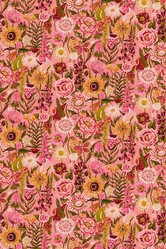 pink and green floral fabric with lots of flowers