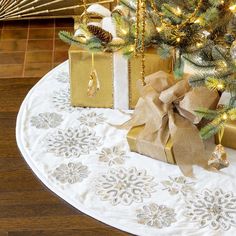 presents under the christmas tree on a table