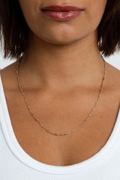 Life is too short to wear boring jewelry. With Harlow, you get the classic feel of a chain necklace, with a modern twist in design. Intricate detailing gives this piece a fresh, luxe feel for everything from cocktail parties to jeans and tees. Add your favorite charm to complete your look. Gold-filled 3mm chain width Available in 3 lengths Chic Gold-plated Paperclip Chain Necklace, Chic Gold Plated Necklace With Paperclip Chain, Classic Party Necklace With Adjustable Chain, Dainty Yellow Gold Chain Necklace For Party, Classic Everyday Chain Necklace With Delicate Chain, Minimalist Yellow Gold Chain Necklace For Party, Chic Figaro Chain Link Necklace, Chic Gold Plated Paperclip Chain Necklace, Chic Figaro Chain Necklace