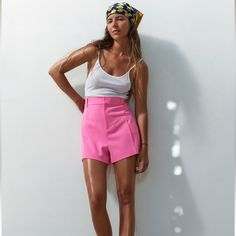 High Waist Shorts With False Front Welt Pockets. Pronounced Topstitching Detail. Front Zip, Button, And Metal Hook Closure. Lay Flat Measurements Waist- 16” Hips- 20” Chic High Waist Pants With Built-in Shorts, Trendy Spring Pants With Built-in Shorts, Chic Spring Bottoms With Built-in Shorts, Zara Bottoms With Built-in Shorts, Chic Short Summer Bottoms, Chic High-waist Fitted Shorts, Chic Short Bottoms For Summer, Chic Short Leg Pants, Chic High-waisted Shorts For Summer