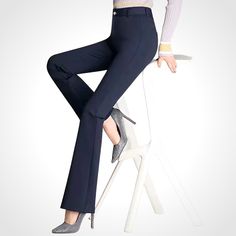 Perfect for the office, or leisure, we think you’ll love these form-fitting high-waist flared stretch pants. Pair with blouse, top or collared shirt for a professional look and feel cozy, confident and breathable all day long in both comfort and style. Made of polyester/spandex material, this breathable trouser has just the right amount of give with good amount of stretch that hugs the body and shows the physique with a fashionable flared leg opening. Pair with your favorite set of black heels, Business Savvy, High Waist Trousers, Professional Look, Collared Shirt, Stretch Pants, High Waisted Trousers, Polished Look, Blouse Top, Flare Pants