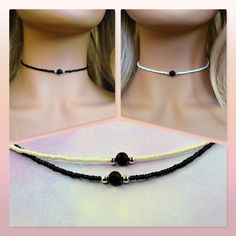 Essential Oil Diffuser Choker Necklace Lava Stone Necklace | Etsy #handmadenecklace #oildiffuser #lavastone Adjustable Black Beads Jewelry For Meditation, Adjustable Black Beaded Necklace For Meditation, Adjustable Hypoallergenic Black Necklace, Piano Strings, Lava Stone Necklace, White Choker, Blue Choker, Oil Diffuser Necklace, Essential Oil Necklace Diffuser