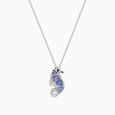 Effy Seaside 925 Sterling Silver Tanzanite and Diamond Seahorse Pendant Elegant Silver Starfish Necklace, Blue Starfish Sterling Silver Necklace, Elegant Nickel-free Starfish Jewelry, Ocean-inspired Sterling Silver Jewelry With Starfish Charm, Seahorse Necklace Pendants, Seahorse Pendant, Effy Jewelry, Jewelry Stand, Black Diamond