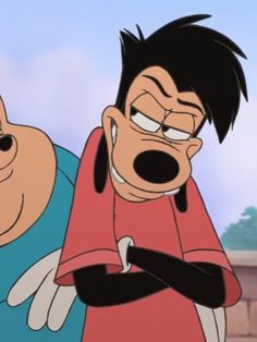 two cartoon characters one with black hair and the other red