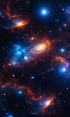 an image of some very pretty looking stars in the sky with blue and red colors