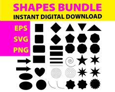 the shapes bundle includes black and white shapes, stars, and circles with pink background