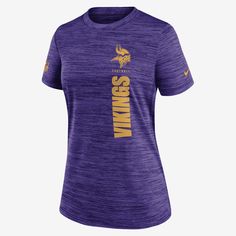 The Minnesota Vikings Velocity T-Shirt combines lightweight polyester with sweat-wicking technology to help keep you cool and dry. Its cross-dyed pattern helps accentuate the team graphics on the front. Nfl T Shirts, Nfl Gear, Nike Purple, Black Tie Dye, Uniform Design, Short Sleeve Pullover, Minnesota Vikings, Purple Fashion, The Team