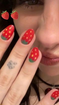 Strawberries Nails, Coquette Strawberry, Strawberry Nail Art, Strawberry Nail, Unghie Nail Art, Hello Nails, Punk Nails, Grunge Nails, Pretty Gel Nails