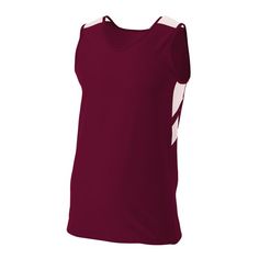 a women's maroon and white basketball jersey