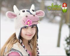 CROCHET PATTERN Cow Hat Farm Animal Hat Pattern by JENIASdesigns Crochet Pattern Cow, Cat Hat Pattern, Crochet Animal Hats, Cow Hat, Cow Photos, Animal Crochet, Crochet Cow, Hat Patterns, Animal Hats