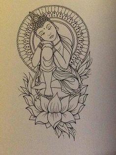 a drawing of a buddha sitting on top of a flower