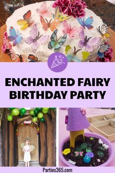 an image of a fairy birthday party with lots of cake and decorations on the table