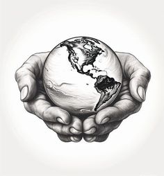 two hands holding the earth in their palms, with one hand on top of the other