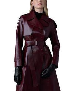 Mackage Carmela Leather Trench Coat Mackage Coat, Red Leather Coat, Chanel Loafers, Uniform Ideas, Moodboard Inspo, Leather Suit, Fashion Moodboard, Red Trench Coat, Winter Chic