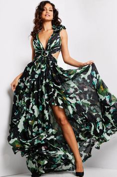 39420 Multi 4 Spring 2024 Sleeveless Chiffon Dress, Designer Formal Dresses, Jovani Prom, Maxi Dress Designs, Floral Camo, Plus Size Formal Dresses, Printed Long Dresses, Maxi Styles, Maxi Dress Formal