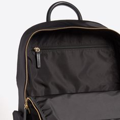 When you’re in the mood for hands-free traveling, you'll want to have this versatile, carry-it-all, nylon and leather backpack within reach. Keep all of your essentials — computer, water, wallet — nice and close (even when you’re thirty thousand feet in the air). Dimensions Length: 17.7 in (45 cm) Width: 12.4 in (31.5 cm) Depth: 5.5 in (14 cm) Materials Outer: 100% waterproof nylon twill Lining: 100% polyester Trim: 100% leather -Mesh back for breathability -Adjustable leather straps, top handle Work Backpack, In The Mood, The Mood, Leather Backpack, Leather Straps, Backpacks, Computer, Wallet, Water