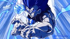 an animated image of gohan with blue eyes and hands on his chest, pointing at something in front of him